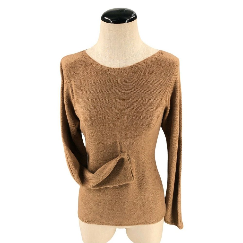 J. Jill Womens Sweater Small Gold Pullover Knit Scoop Neck Long Dolman Sleeve